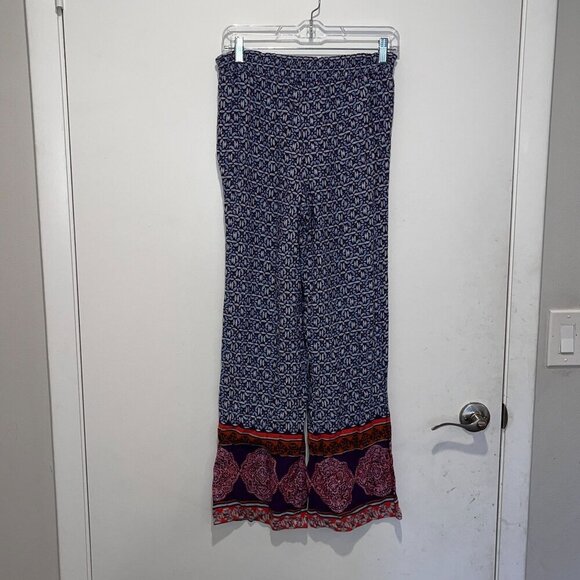 Beachlunchlounge Purple/Blue Wide-Leg Patterned Boho Elastic Waist Women's Pants - Picture 5 of 9